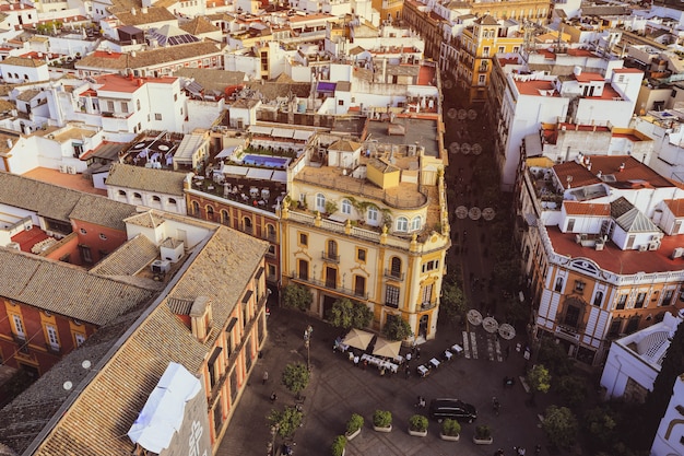 Seville, Spain - January 3, 2019:  View of Seville city from the Giralda Cathedral tower, Seville (Sevilla), Andalusia, Southern Spain