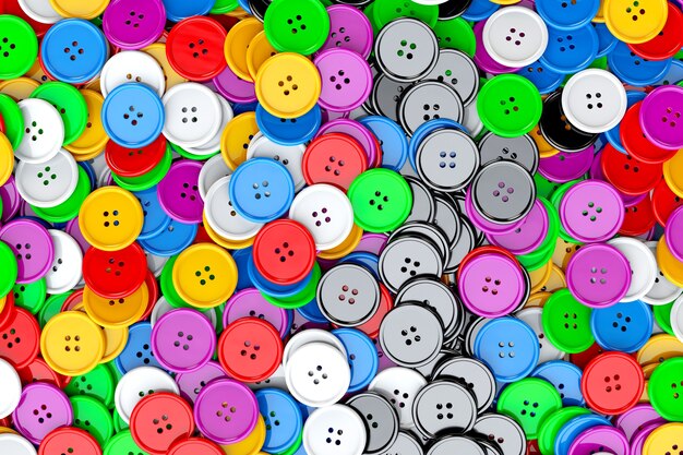 Sewing Buttons background. Multicolor Sewing Buttons extreme closeup. 3d Rendering