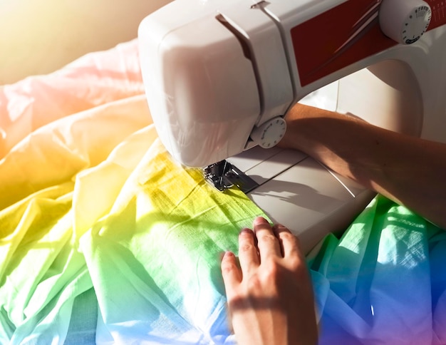 Sewing LGBT LGBTQ plus fabric flag for pride month