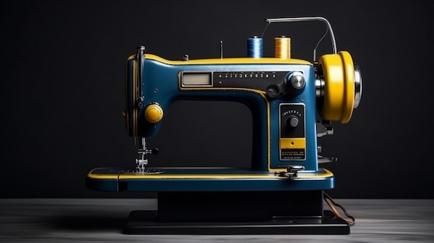 Sewing machine on the background of a black leather casegenerative ai