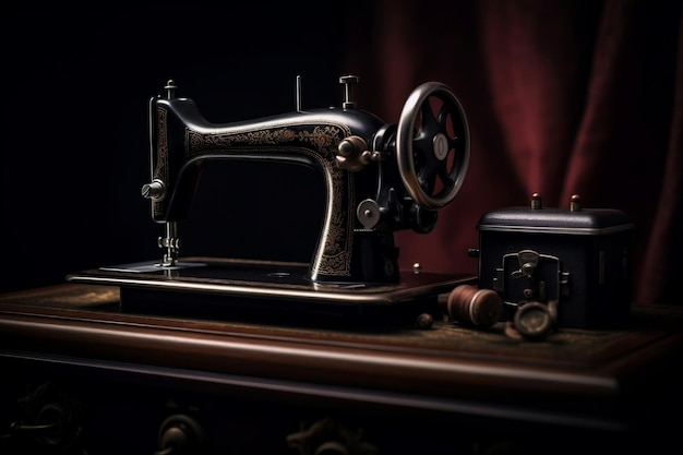 Sewing Machine on Black Leather Case Background AI