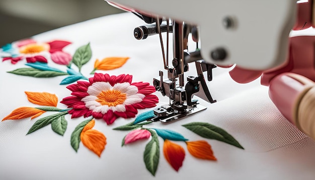 Photo a sewing machine has flowers on it and the sewing machine is made by hand