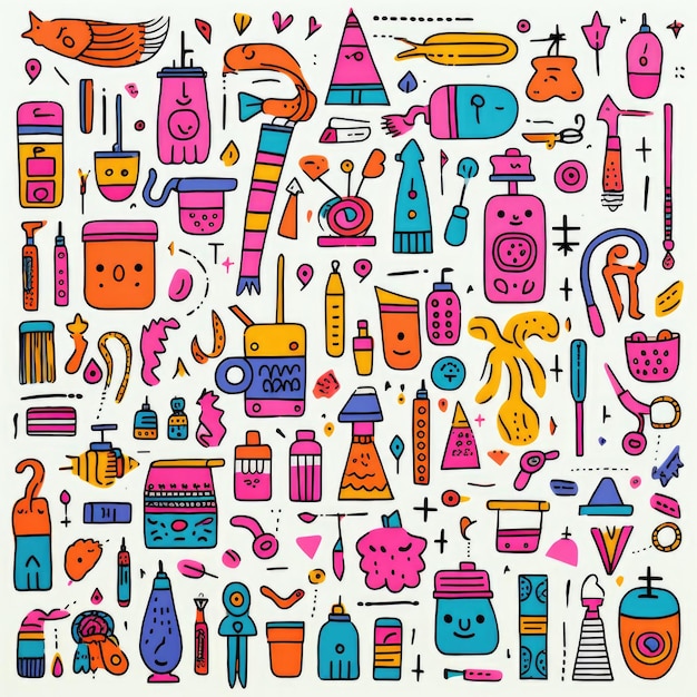 Sewing supplies colorful set of doodles on white background Generative AI