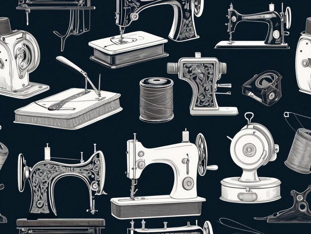 Photo sewing tailor and garment black white vector icon set