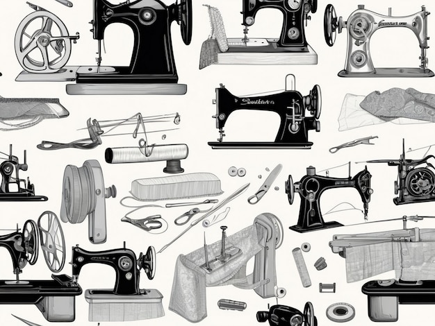 Photo sewing tailor and garment black white vector icon set