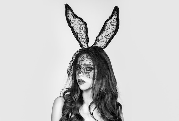 Sexy Easter bunny girl Woman rabbit mask Sensual seductive female