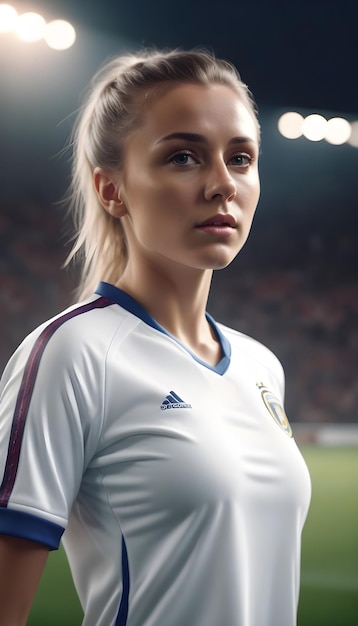 sexy female soccer player in a white jersey