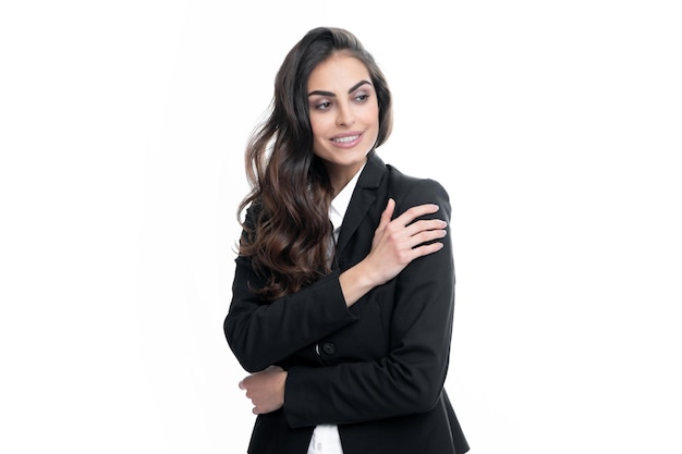 Sexy sensual business woman portrait Fashion businesswoman in suit isolated on white studio background Business women vogue style