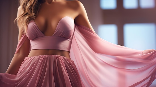 Sexy woman in pink on blurred background