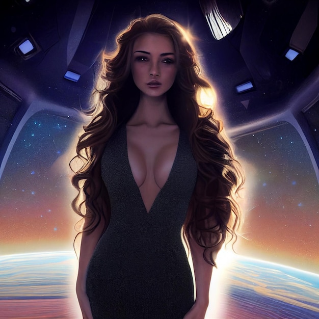 Sexy woman in the space portrait illustration