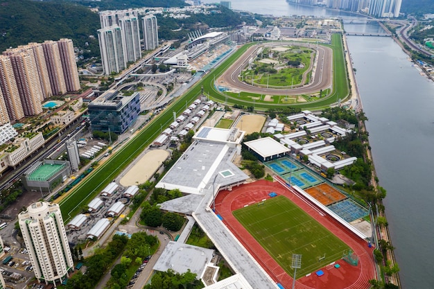 Sha Tin, Hong Kong 04 May 2019: Aerial view of city in Hong Kong