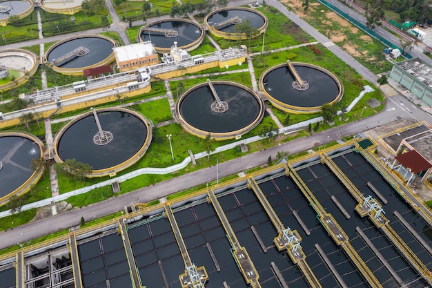 Sha Tin, Hong Kong 17 March 2019: Top down view of Sewage treatment plant