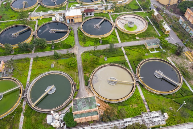 Sha Tin, Hong Kong 17 March 2019: Top down view of Sewage treatment plant