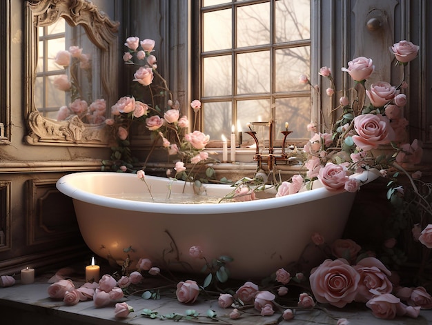 A shabby chic romantic cottagecore tub haunting atmosphere