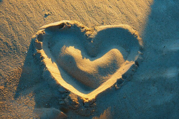 Photo shadow hand making heart on sand backgrounds outdoors nature