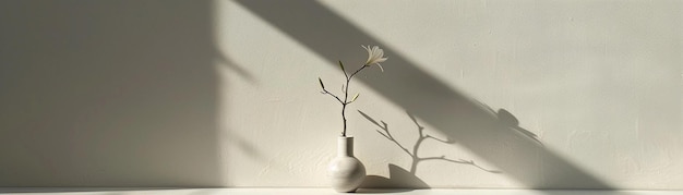 Photo shadow of a single flower in a vase with the light source creating an elongated shadow