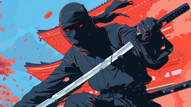 The Shadow Warrior A Digital Illustration of a Ninja