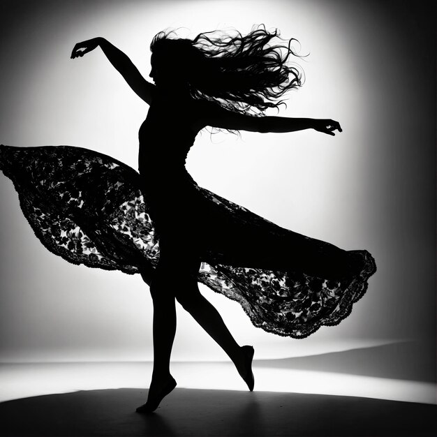 Shadow in a white background of a woman dancing Generative Ai