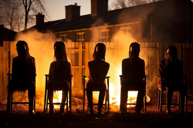 Shadows cast by the flames of a bonfire