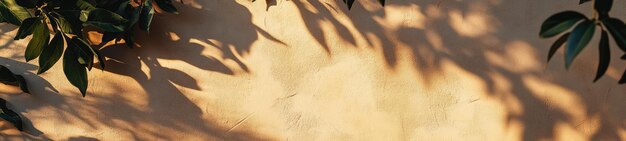 Photo shadows of foliage cast on a textured wall during golden hour