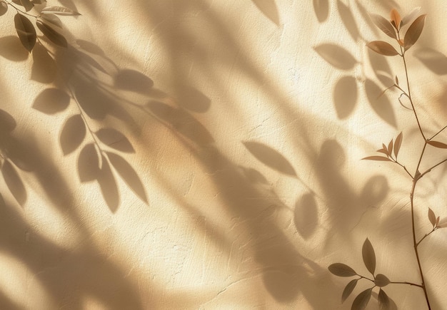 Photo shadows of leaves on a cream wall