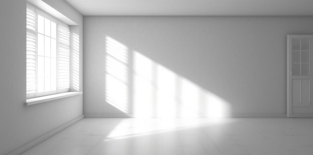 Shadows of a white window in an empty room Minimalist background Generative AI