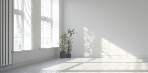 Shadows of a white window in an empty room Minimalist background Generative AI