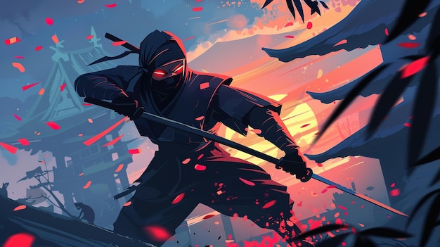 Shadowy Ninja in a Crimson Sunset