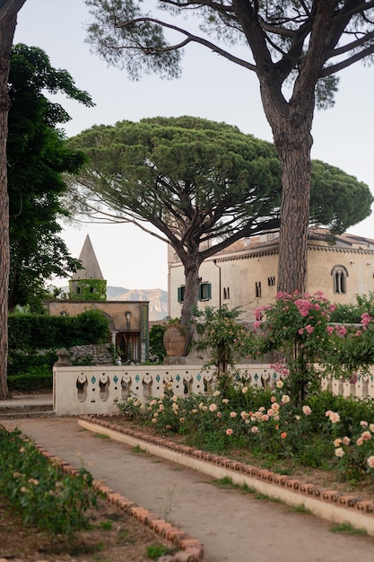 Shady and cozy historic garden of Villa Cimbrone in the village of Ravello in southern Italy