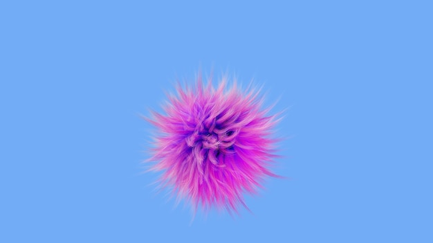 Shaggy round abstraction, 3d render. Multicolored fur ball. Pink fluffy ball