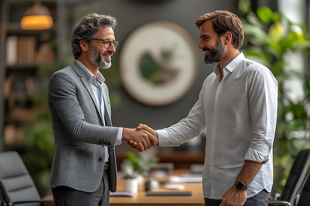 Photo shake hands partners made a deal created with generative ai technology