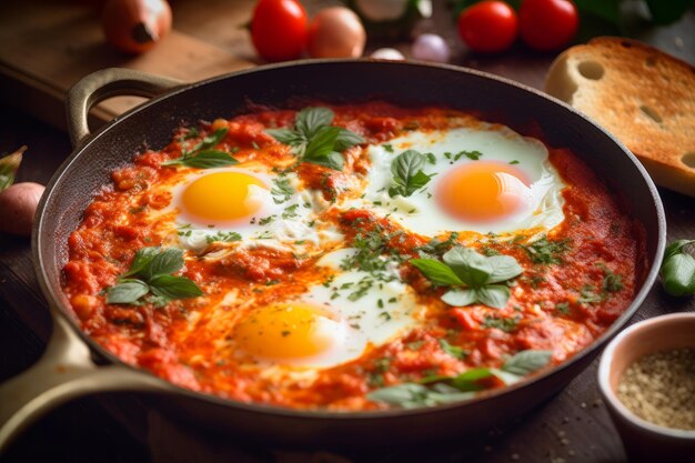 Shakshuka in frying pan Generate Ai