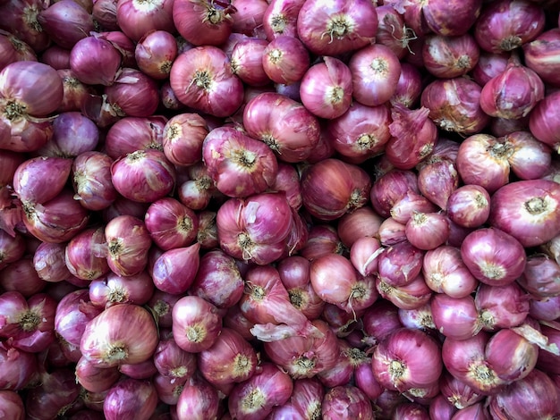 Shallot on market table closeup 