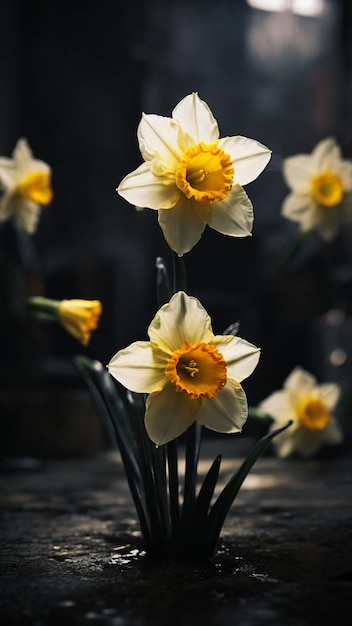 Photo a shallow depth of field featuring a blurred background and a daffodil in focus