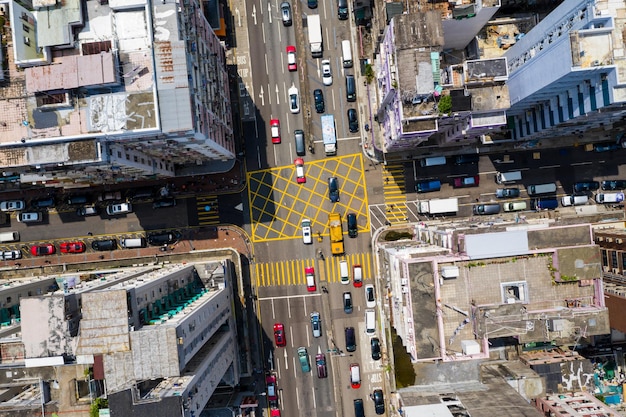 Sham Shui Po, Hong Kong 12 September 2019: Top down view of Hong Kong city