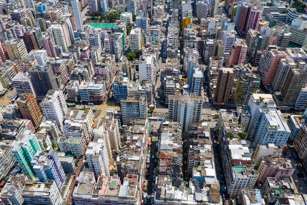 Sham Shui Po, Hong Kong 12 September 2019: Top down view of Hong Kong city