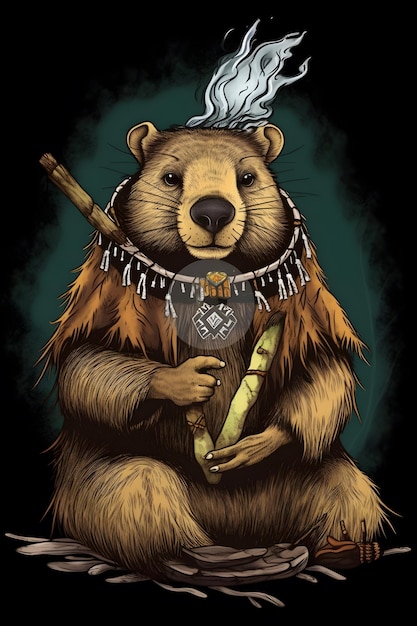 shaman beaver 1950 illustration vector art black background