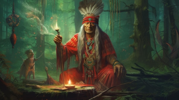 Shaman communicates with spirits