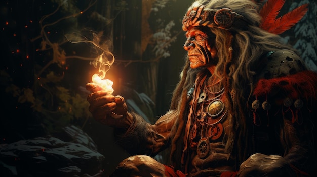 Shaman communicates with spirits