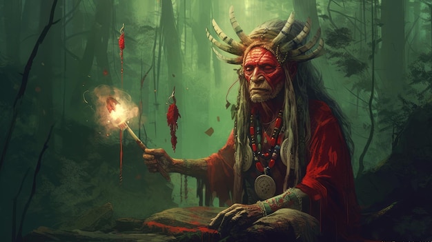 Shaman communicates with spirits