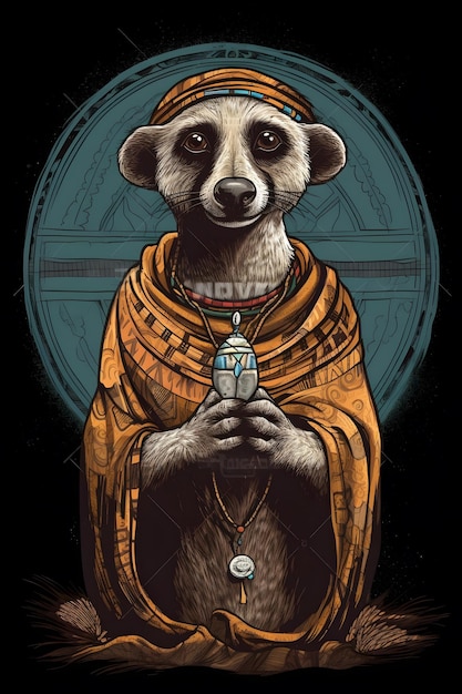 shaman meerkat 1950 illustration vector art black background