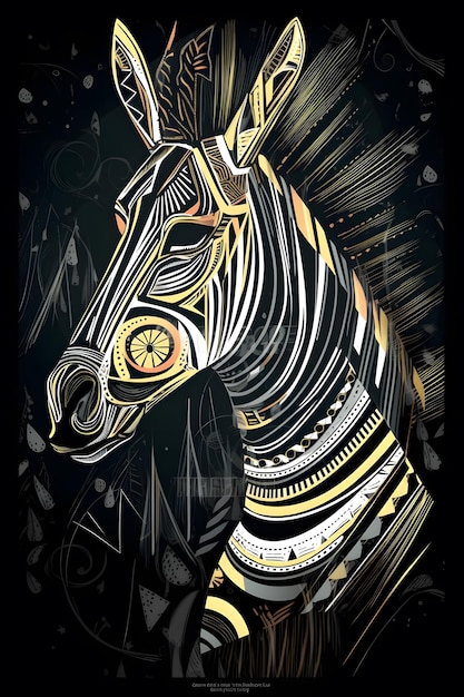 shaman zebra 1950 illustration vector art black background