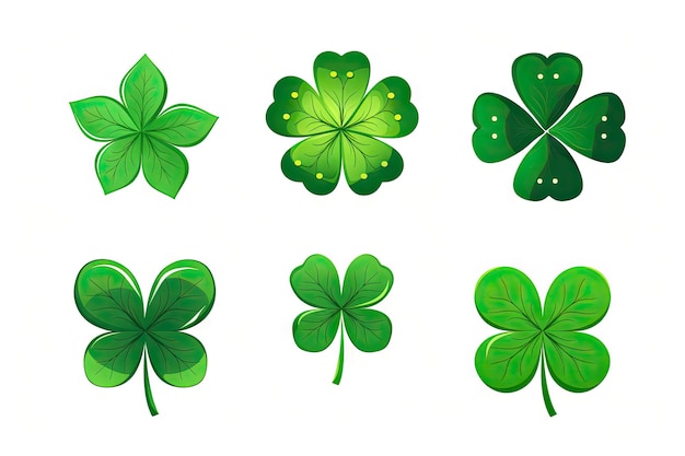 Shamrock Icon Set Trefoil Isolated St Patrick Day Symbol Luck Plant Fortune Shamrock on White