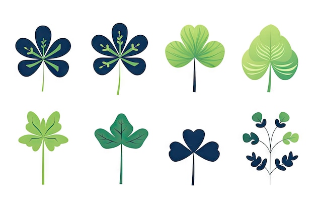 Shamrock Icon Set Trefoil Isolated St Patrick Day Symbol Luck Plant Fortune Shamrock on White