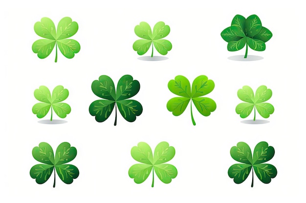 Shamrock Icon Set Trefoil Isolated St Patrick Day Symbol Luck Plant Fortune Shamrock on White