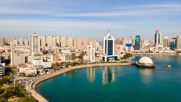 Shandong Qingdao city coastline aerial photography