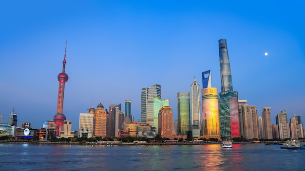 Shanghai China November 92019 Cityscape of Central district of Shanghai and financial hub of China is located on the banks of Huangpu river