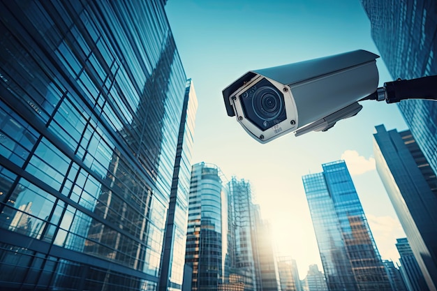 Shanghai Chinese office building seen through low angle security camera