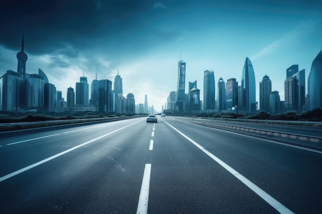 Shanghai cityscape with empty road and skyline in the distance Generative AI