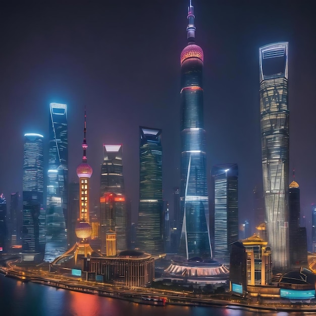 Shanghai lujiazui finance and trade zone of the modern city night background